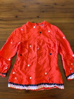 Boden Red 3/4 Sleeve Blouse Polka Dot White Navy Lilac | US 2 UK 6